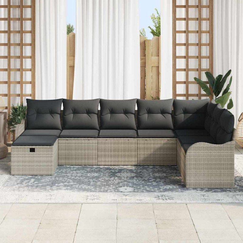 Zestaw Sof z poduszką 8 pcs Jasnoszary polirattan
