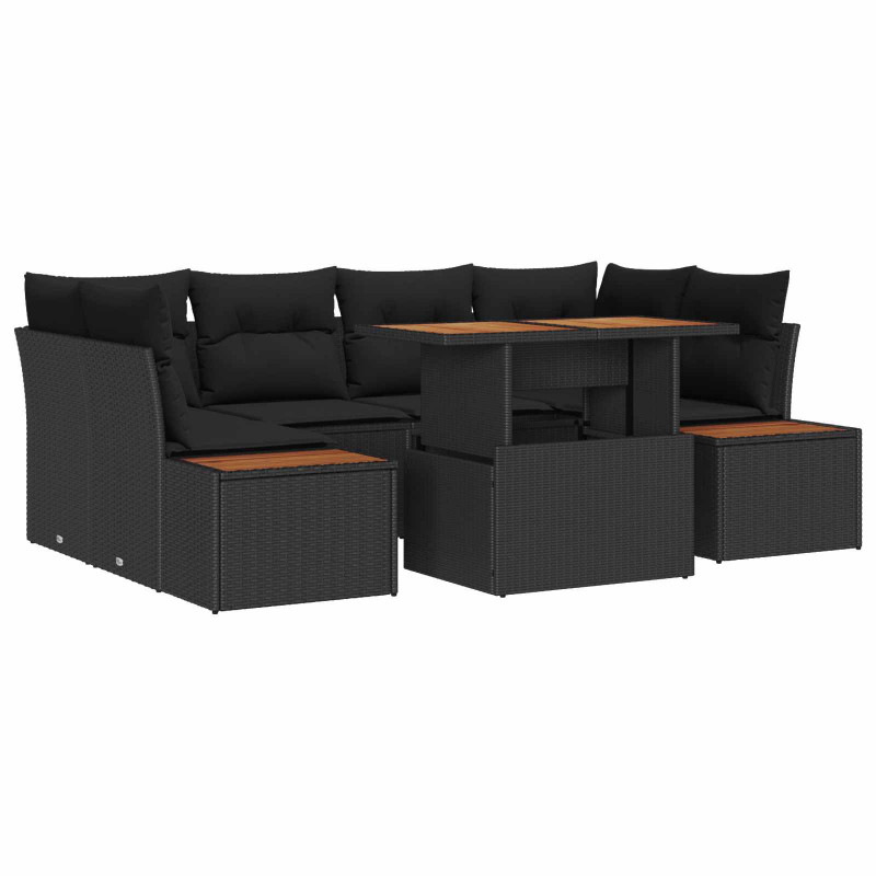 Zestaw Sof na Ogród z przechowywaniem 7 pcs Czarny Polirattan