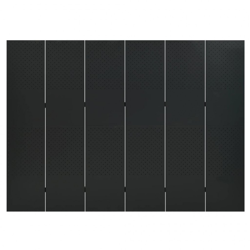 Parawan 6-panelowy, czarny, 240 x 180 cm, stalowy