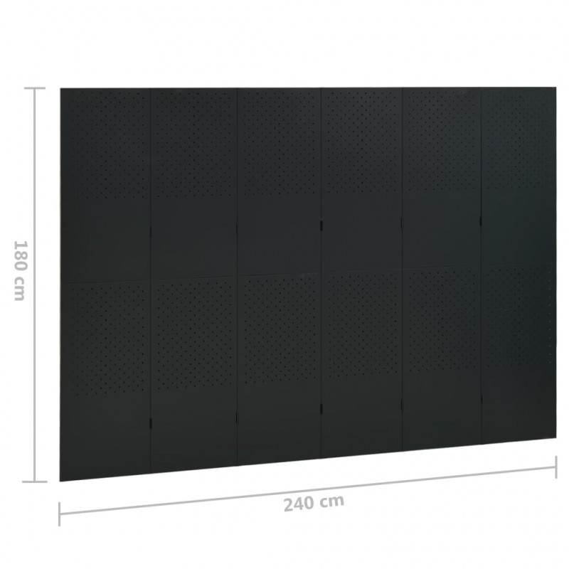 Parawan 6-panelowy, czarny, 240 x 180 cm, stalowy