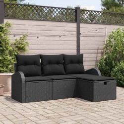 Zestaw Sof z poduszką z przechowywaniem 4 pcs Czarny polirattan