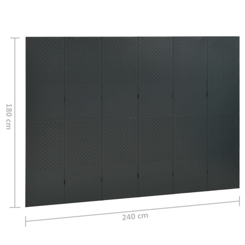 Parawan 6-panelowy, antracytowy, 240 x 180 cm, stalowy