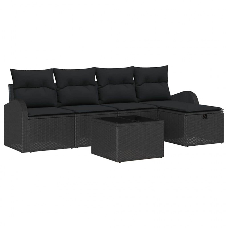 Zestaw Sof z poduszką z przechowywaniem 6 pcs Czarny polirattan