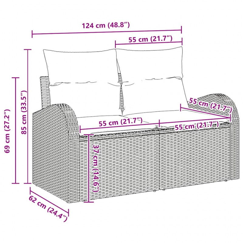 Zestaw Sof z poduszką Czarny i kremowy polirattan