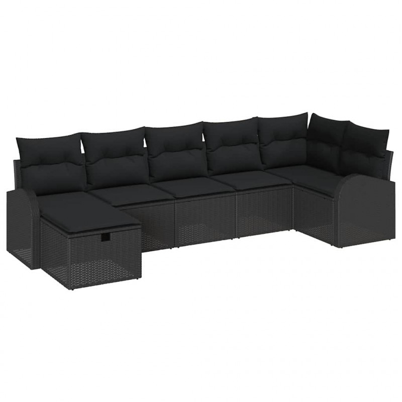 Zestaw Sof z poduszką z przechowywaniem 7 pcs Czarny polirattan