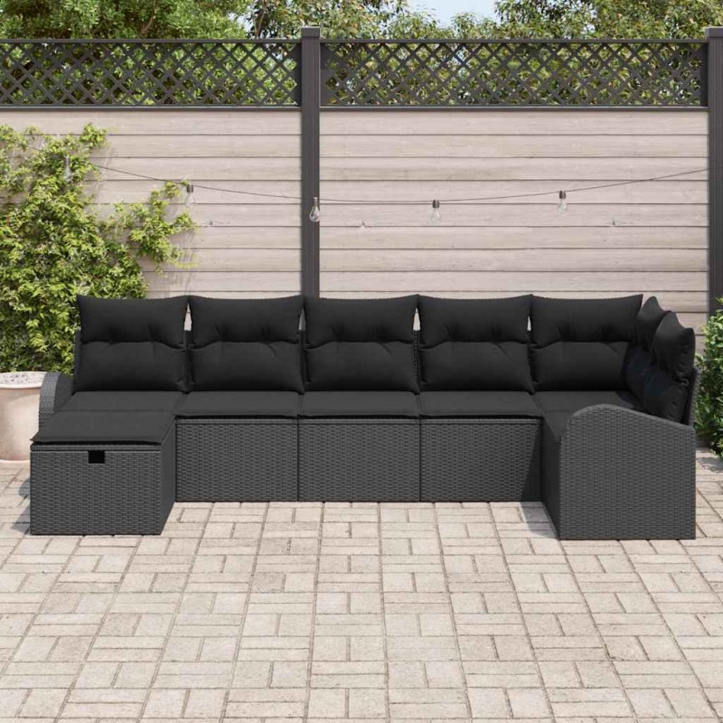 Zestaw Sof z poduszką z przechowywaniem 7 pcs Czarny polirattan