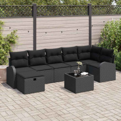 Zestaw Sof z poduszką z przechowywaniem 8 pcs Czarny polirattan