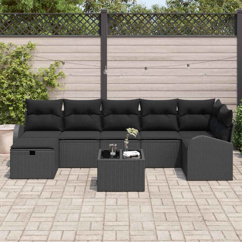 Zestaw Sof z poduszką z przechowywaniem 8 pcs Czarny polirattan