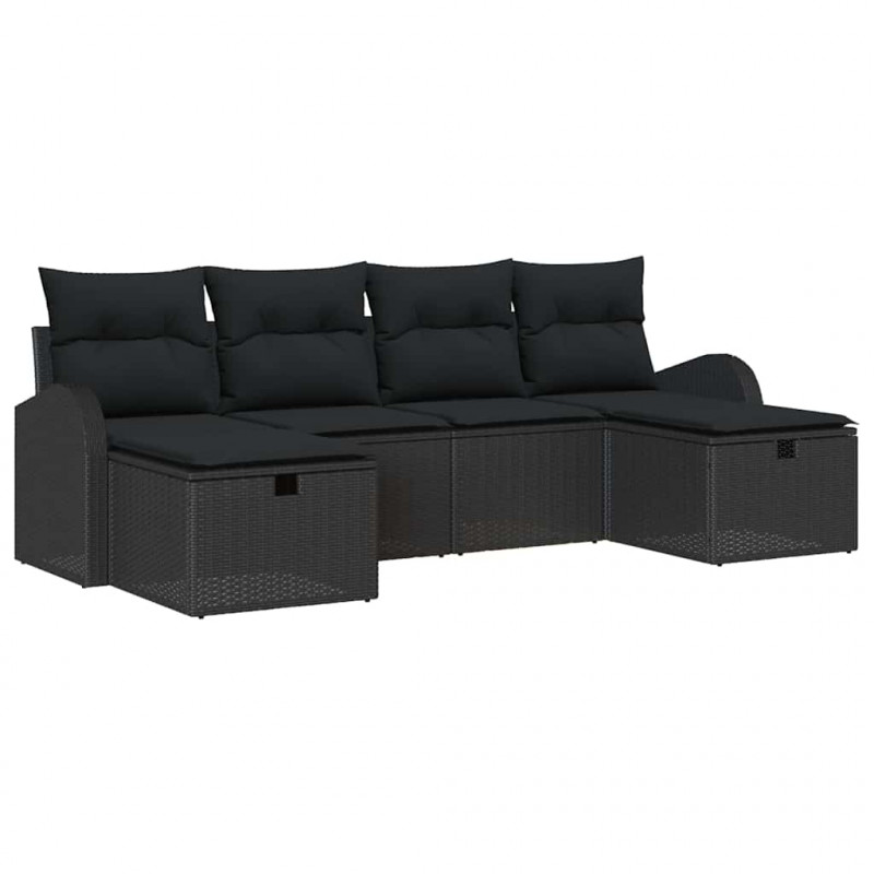 Zestaw Sof z poduszką z przechowywaniem 6 pcs Czarny polirattan