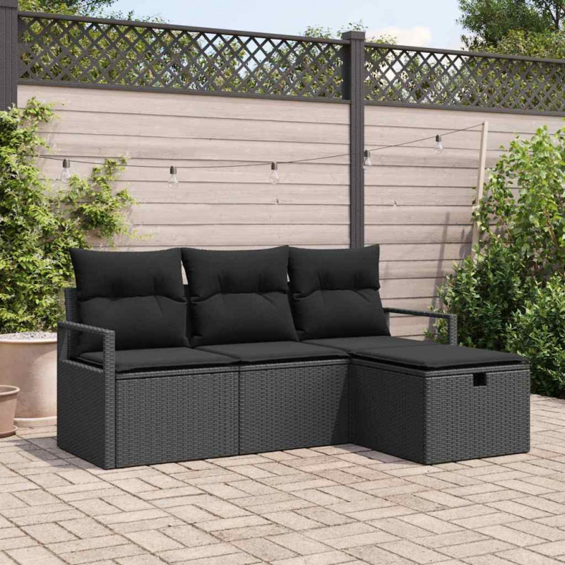 Zestaw Sof z poduszką z przechowywaniem 4 pcs Czarny polirattan