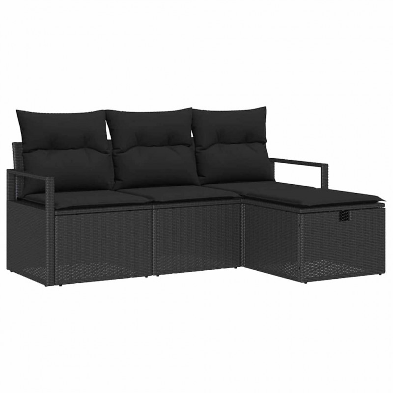 Zestaw Sof z poduszką z przechowywaniem 4 pcs Czarny polirattan