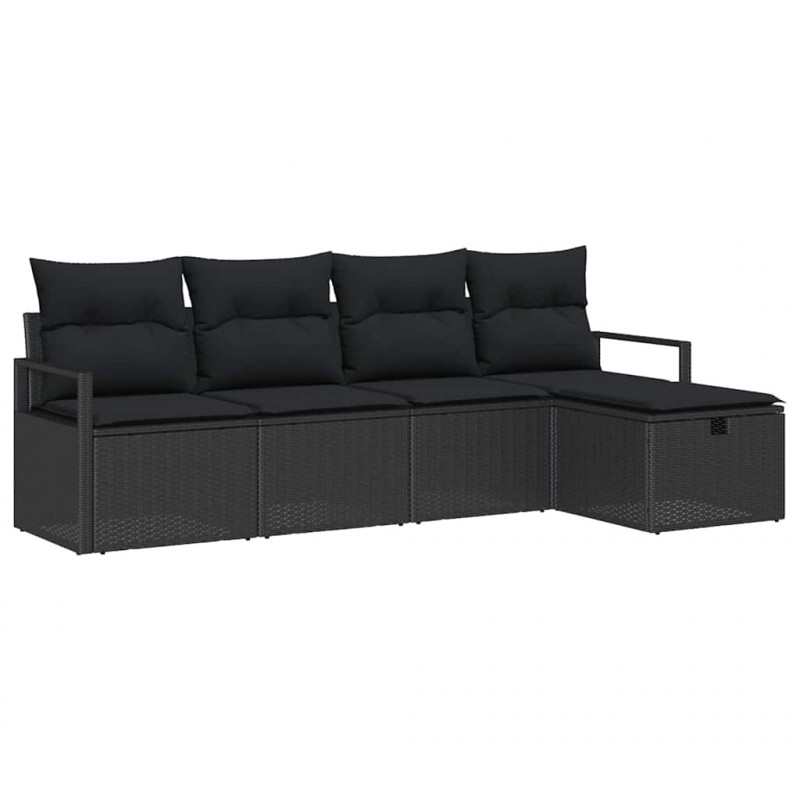 Zestaw Sof z poduszką z przechowywaniem 5 pcs Czarny polirattan