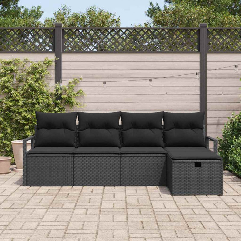 Zestaw Sof z poduszką z przechowywaniem 5 pcs Czarny polirattan
