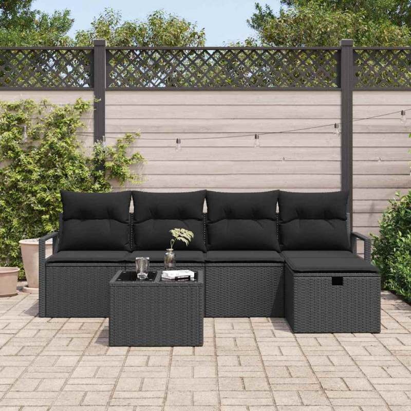 Zestaw Sof z poduszką z przechowywaniem 6 pcs Czarny polirattan