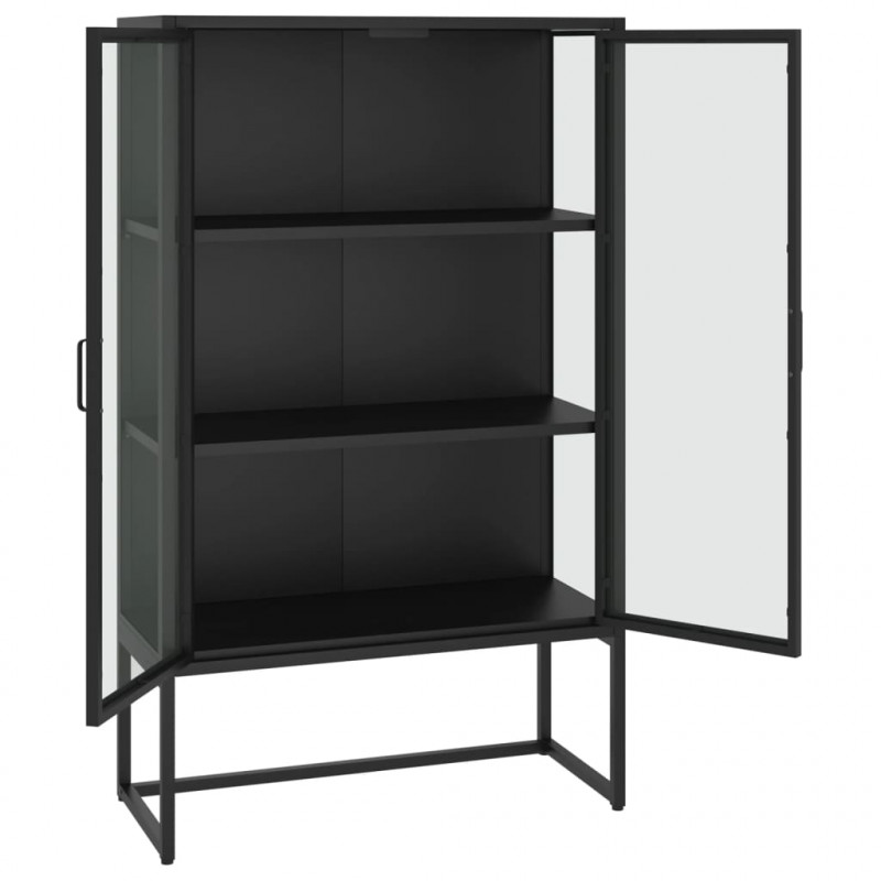 Szafka, czarna, 80x35x135 cm, stal i hartowane szkło