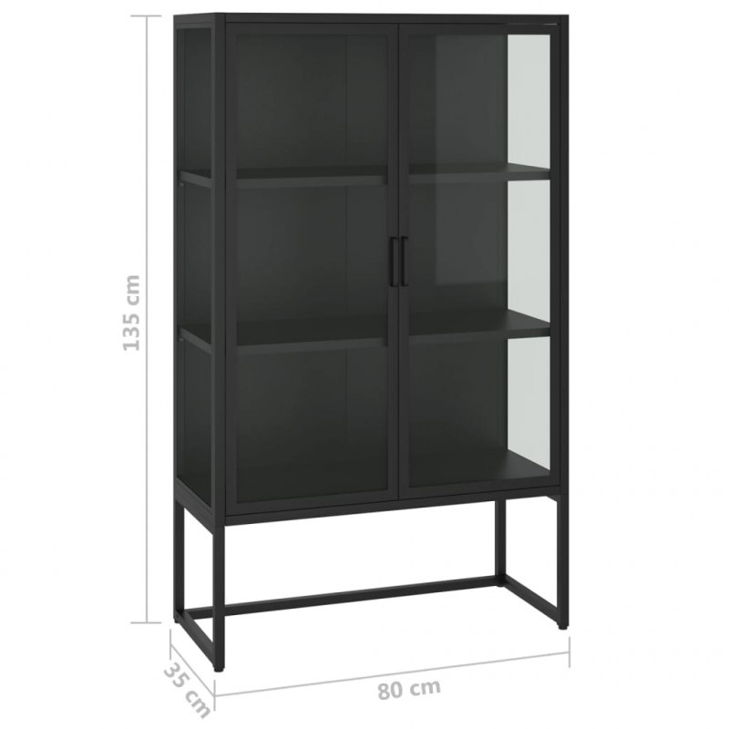 Szafka, czarna, 80x35x135 cm, stal i hartowane szkło