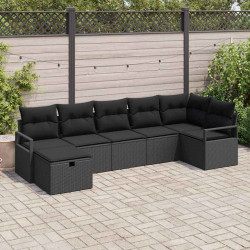 Zestaw Sof z poduszką z przechowywaniem 7 pcs Czarny polirattan
