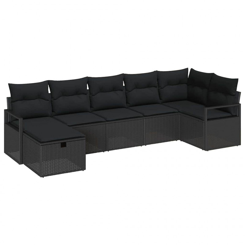 Zestaw Sof z poduszką z przechowywaniem 7 pcs Czarny polirattan