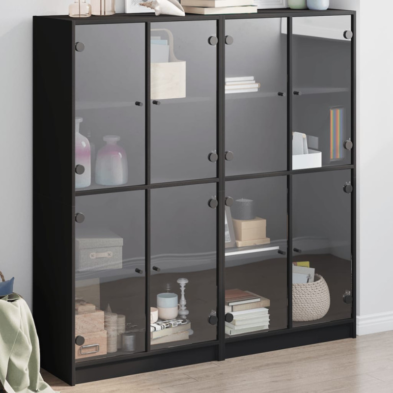 Biblioteczka z drzwiczkami, czarna, 136x37x142 cm