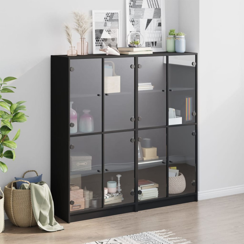 Biblioteczka z drzwiczkami, czarna, 136x37x142 cm
