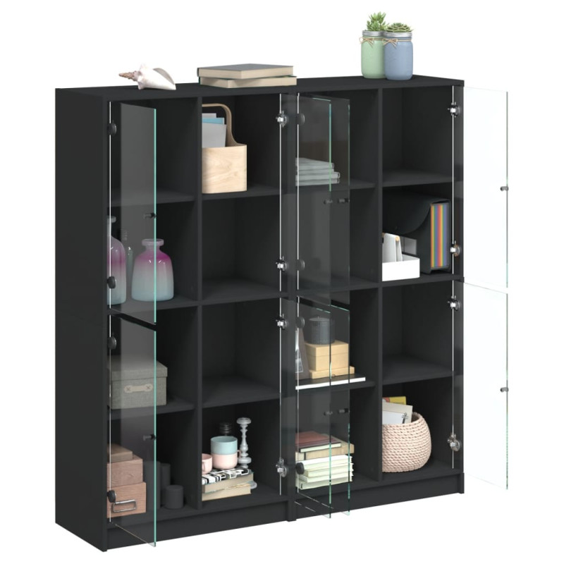 Biblioteczka z drzwiczkami, czarna, 136x37x142 cm