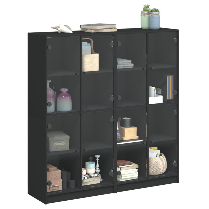 Biblioteczka z drzwiczkami, czarna, 136x37x142 cm