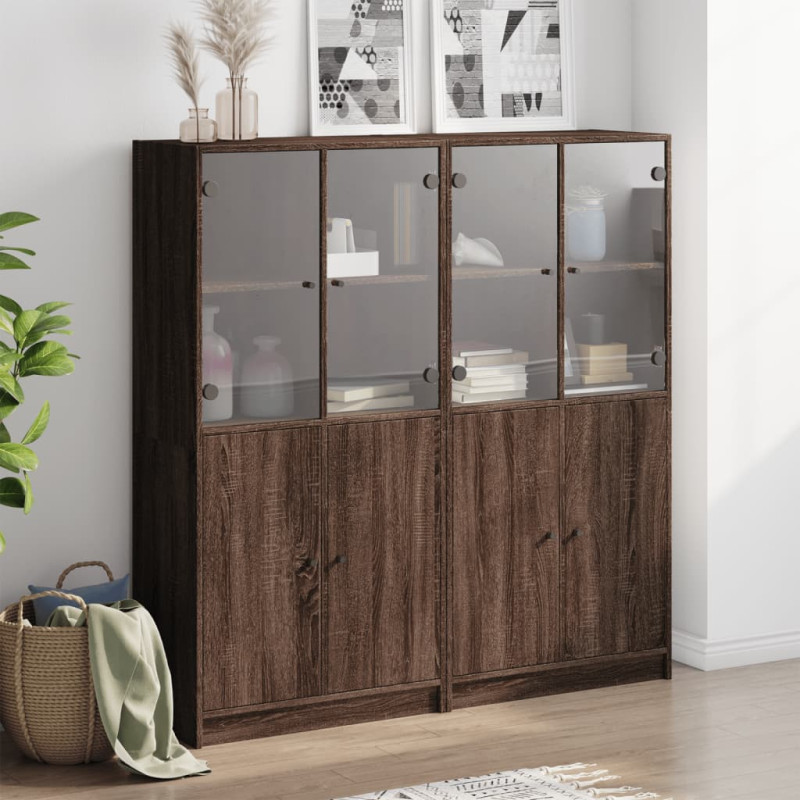 Biblioteczka z drzwiczkami, brązowy dąb, 136x37x142 cm