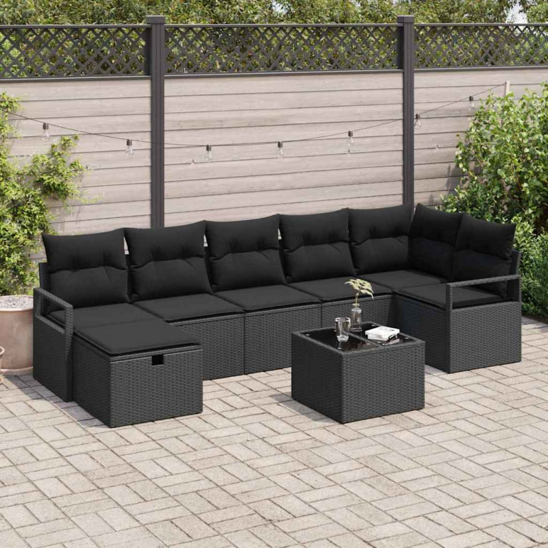 Zestaw Sof z poduszką z przechowywaniem 8 pcs Czarny polirattan