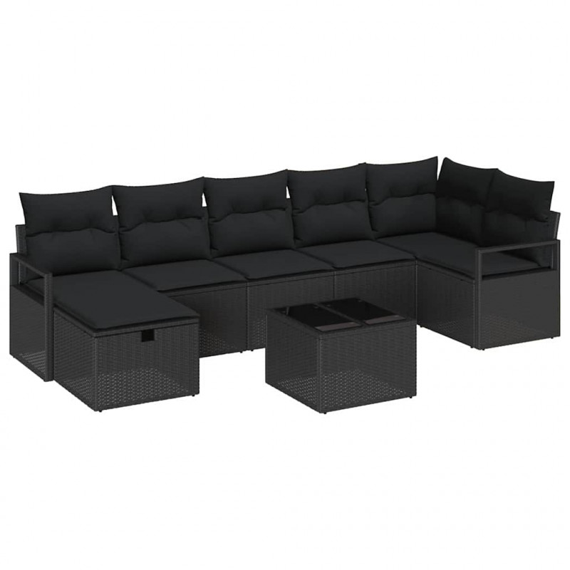 Zestaw Sof z poduszką z przechowywaniem 8 pcs Czarny polirattan