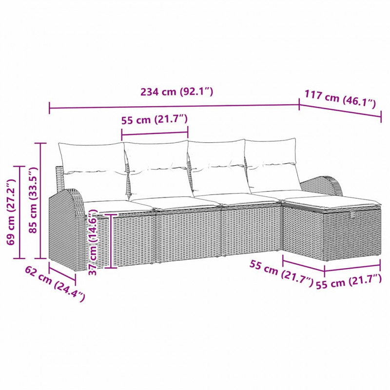 Zestaw Sof na Ogród z poduszką 5 pcs Czarny Polirattan