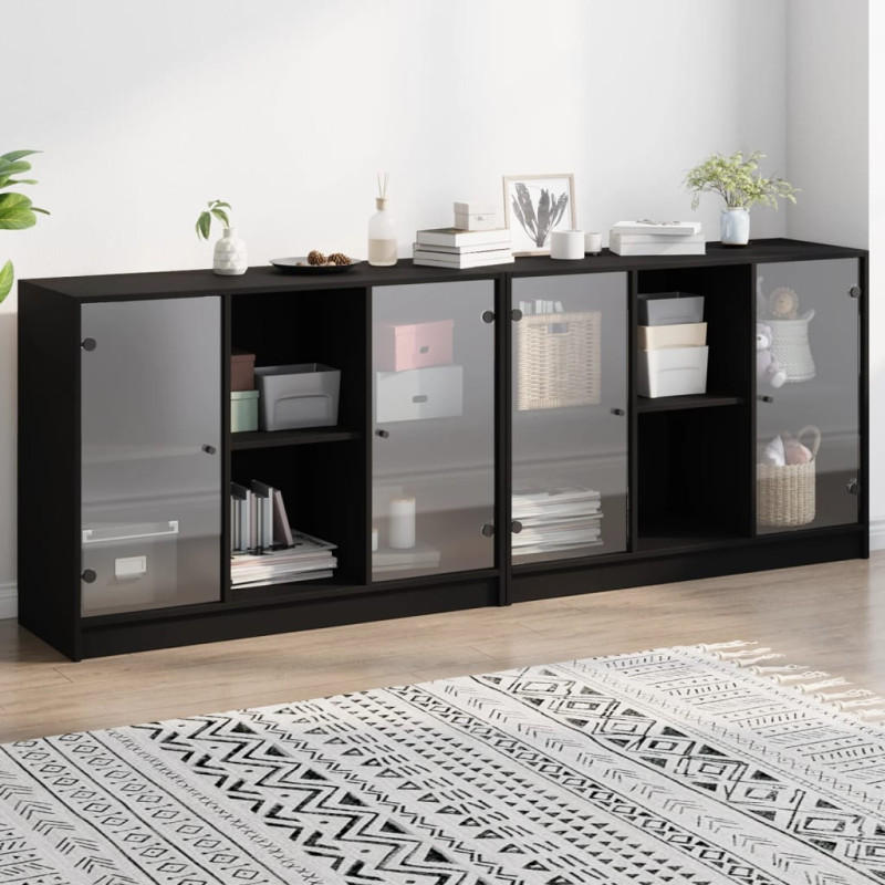 Biblioteczka z drzwiczkami, czarna, 204x37x75 cm