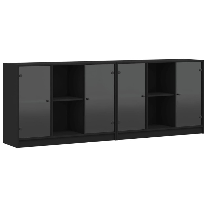 Biblioteczka z drzwiczkami, czarna, 204x37x75 cm