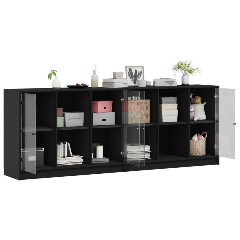 Biblioteczka z drzwiczkami, czarna, 204x37x75 cm