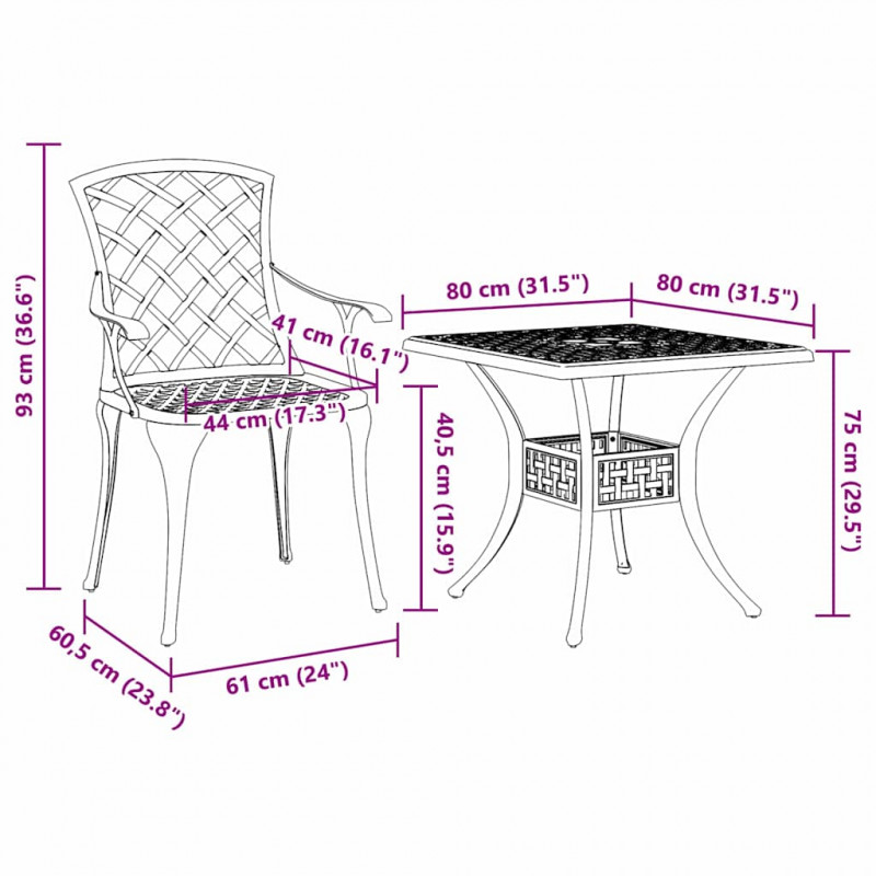 Zestaw do jadalni w ogrodzie 3 pcs Zielony Aluminium