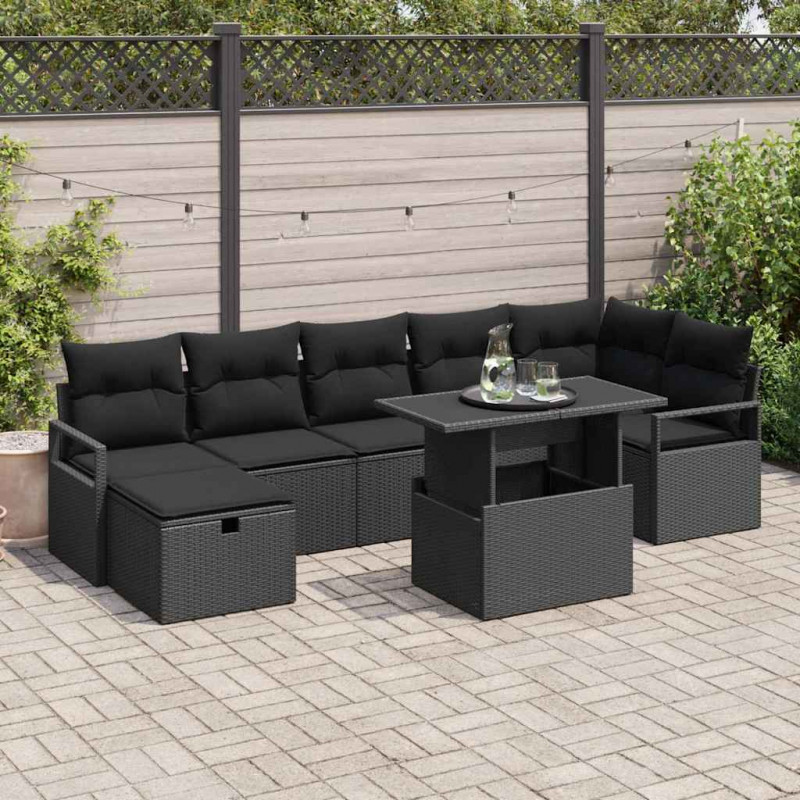 Zestaw Sof na Ogród z poduszką 8 pcs Czarny Polirattan