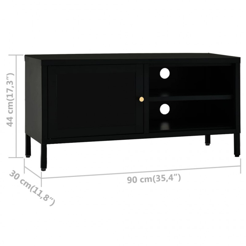 Szafka pod telewizor, czarna, 90x30x44 cm, stal i szkło