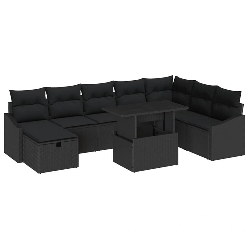 Zestaw Sof na Ogród z poduszką 9 pcs Czarny Polirattan