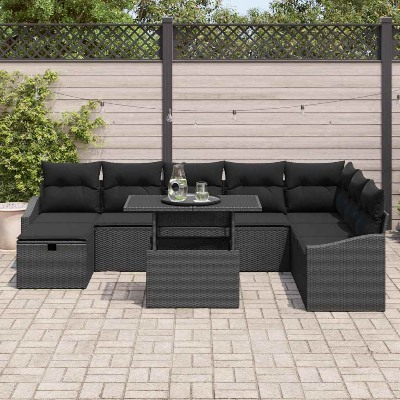 Zestaw Sof na Ogród z poduszką 9 pcs Czarny Polirattan