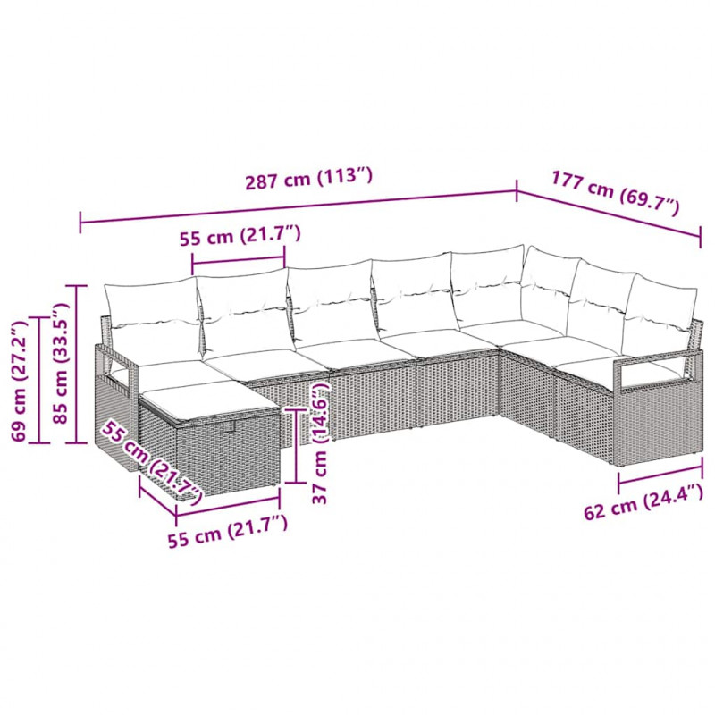 Zestaw Sof z poduszką 5 pcs polirattan