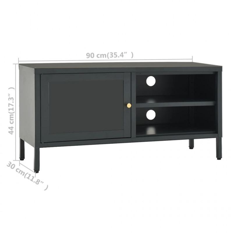 Szafka pod telewizor, antracytowa, 90x30x44 cm, stal i szkło