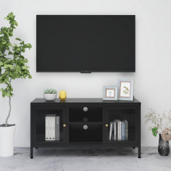 Szafka pod telewizor, czarna, 105x35x52 cm, stal i szkło