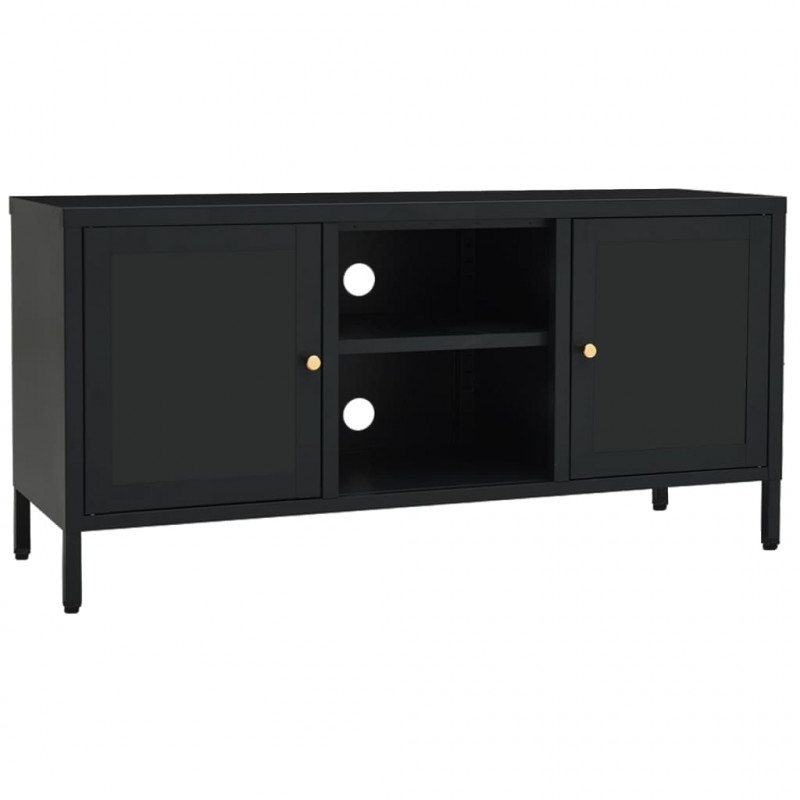Szafka pod telewizor, czarna, 105x35x52 cm, stal i szkło