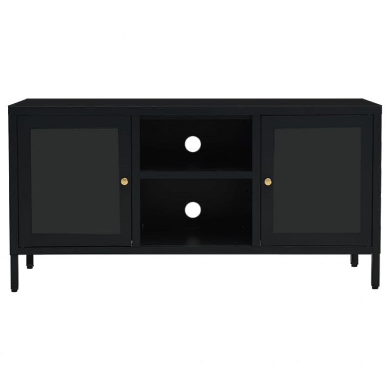 Szafka pod telewizor, czarna, 105x35x52 cm, stal i szkło