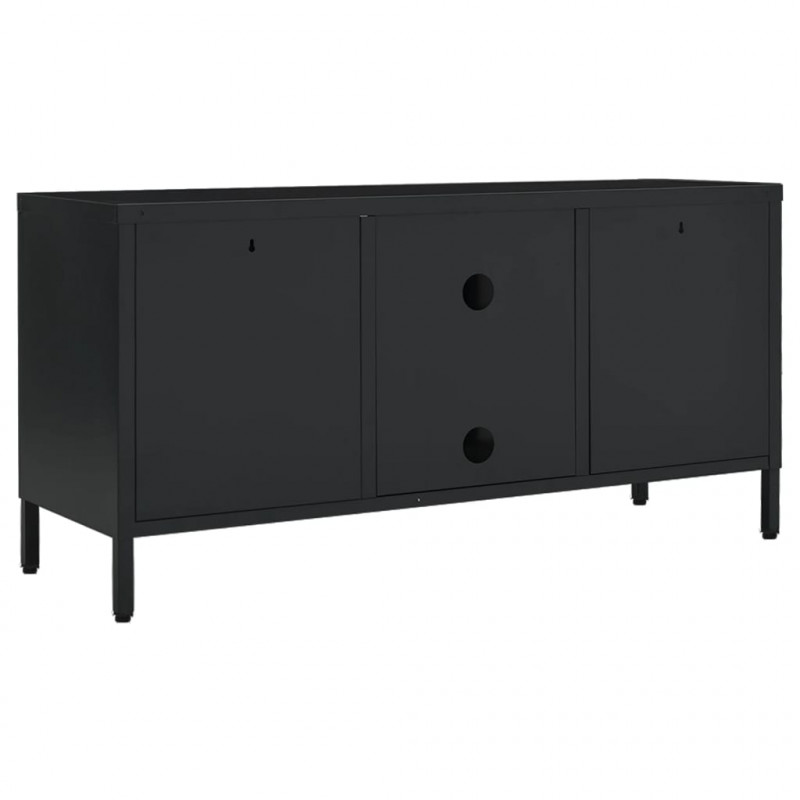 Szafka pod telewizor, czarna, 105x35x52 cm, stal i szkło