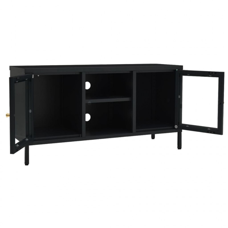 Szafka pod telewizor, czarna, 105x35x52 cm, stal i szkło