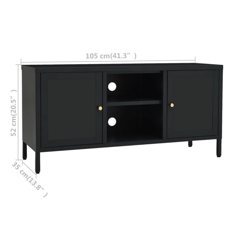 Szafka pod telewizor, czarna, 105x35x52 cm, stal i szkło