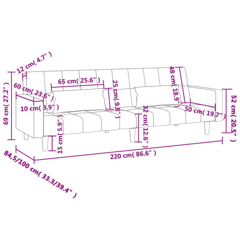 2-osobowa kanapa, 2 poduszki, niebieska, aksamitna