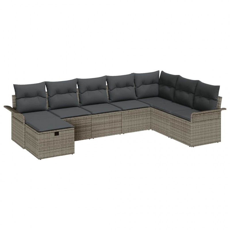 Zestaw Sof na Ogród z poduszką 8 pcs Szary Polirattan