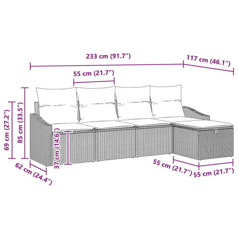 Zestaw Sof z poduszką 6 pcs polirattan