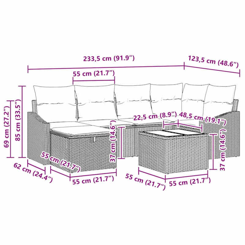 Zestaw Sof z poduszką 7 pcs polirattan